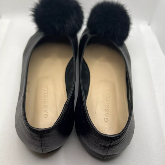 Gabriella Women’s Leather Black Fur Ball Fluffy Toe Pom Pom Bow Shoes Flats - Picture 6 of 10